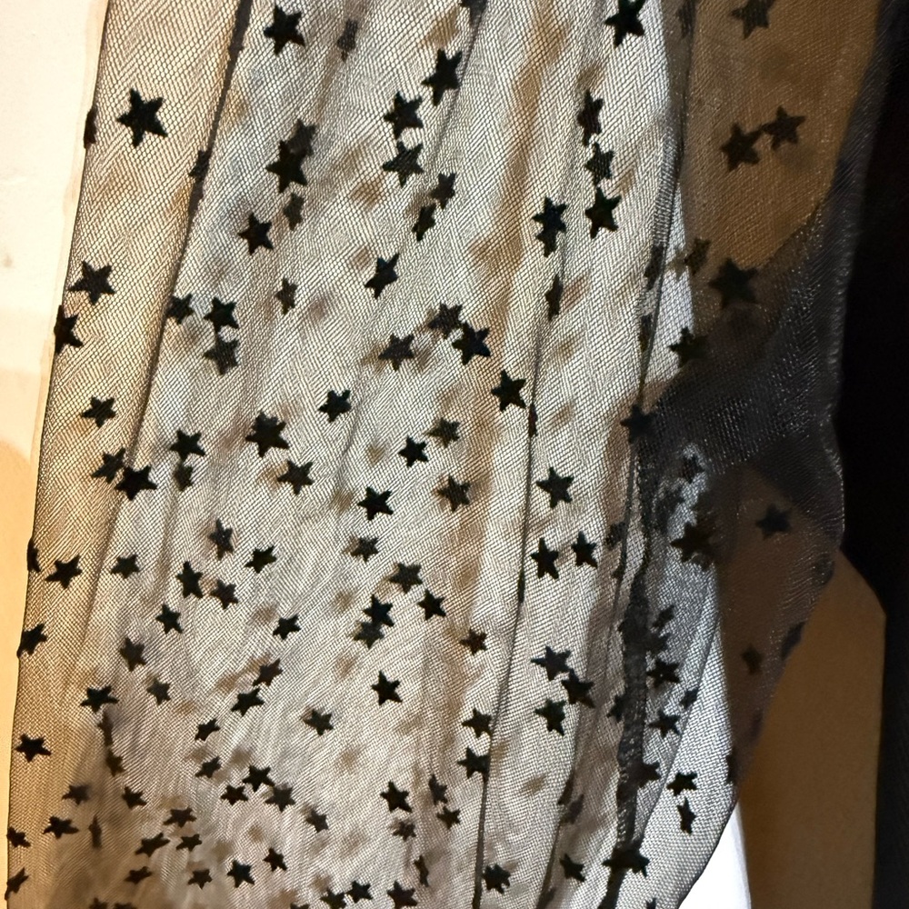 NWT Elegant Black Blouse with Sheer Star Sleeves - Picture 2 of 5